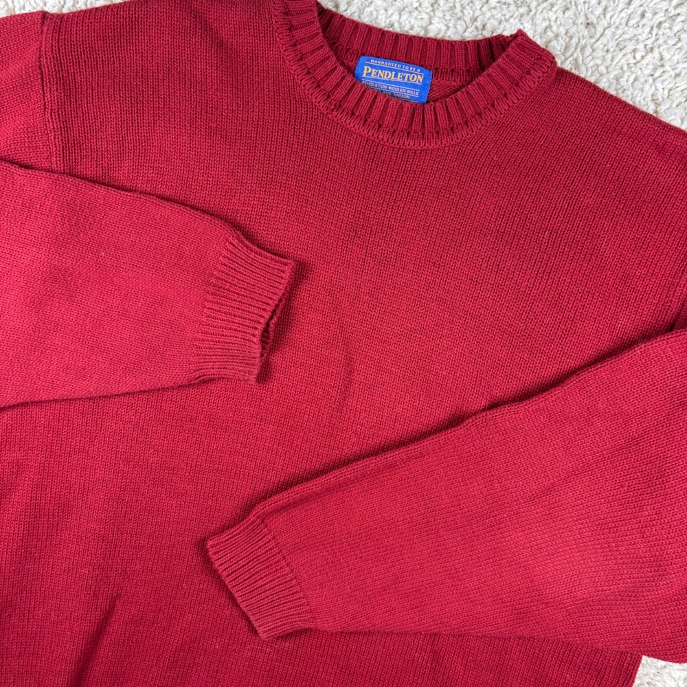 Pendleton Mens Sweater Medium Red Cotton Ribbed Knit Crew Neck